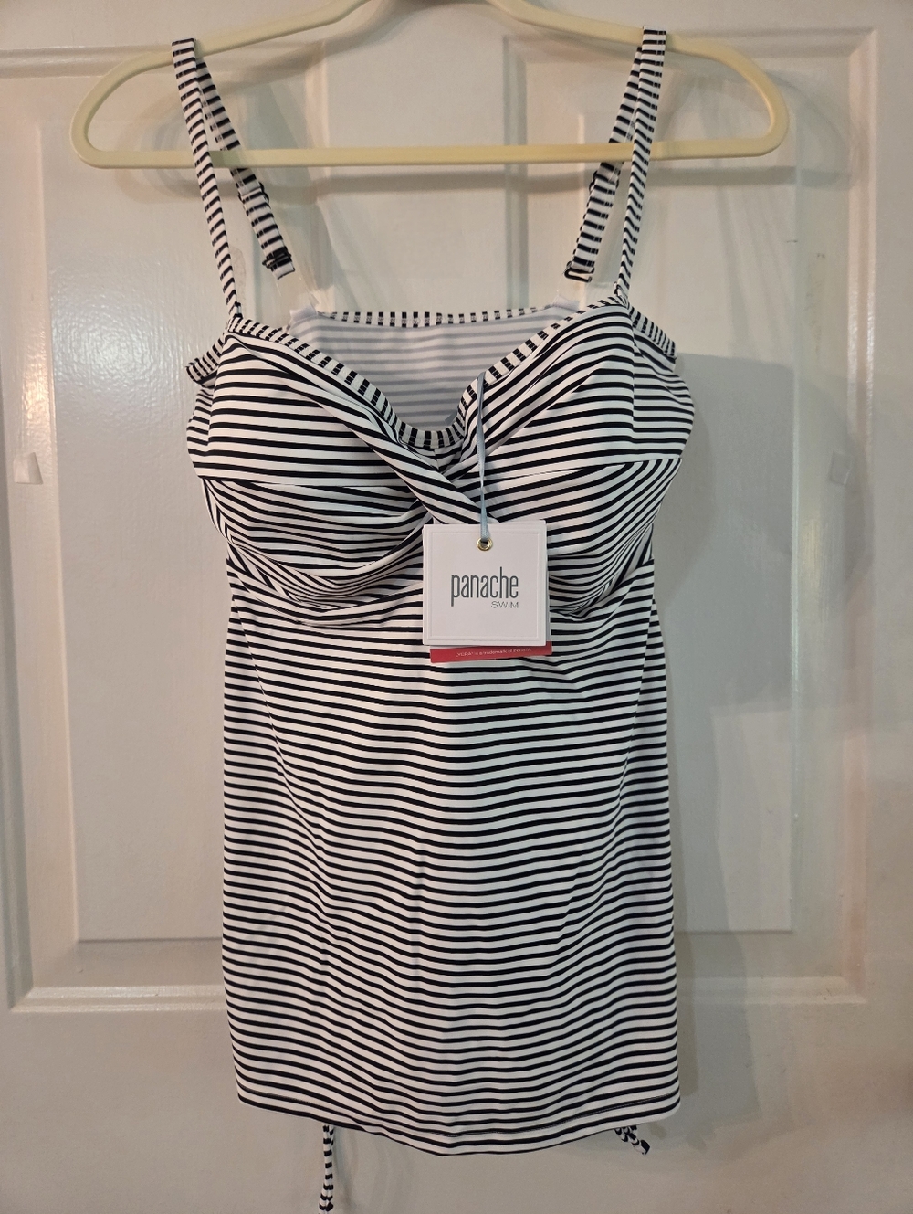 Panache Swim Anya Stripe Bandeau Tankini Top 36FF Convertible Retro Ruched NWT - Picture 2 of 8